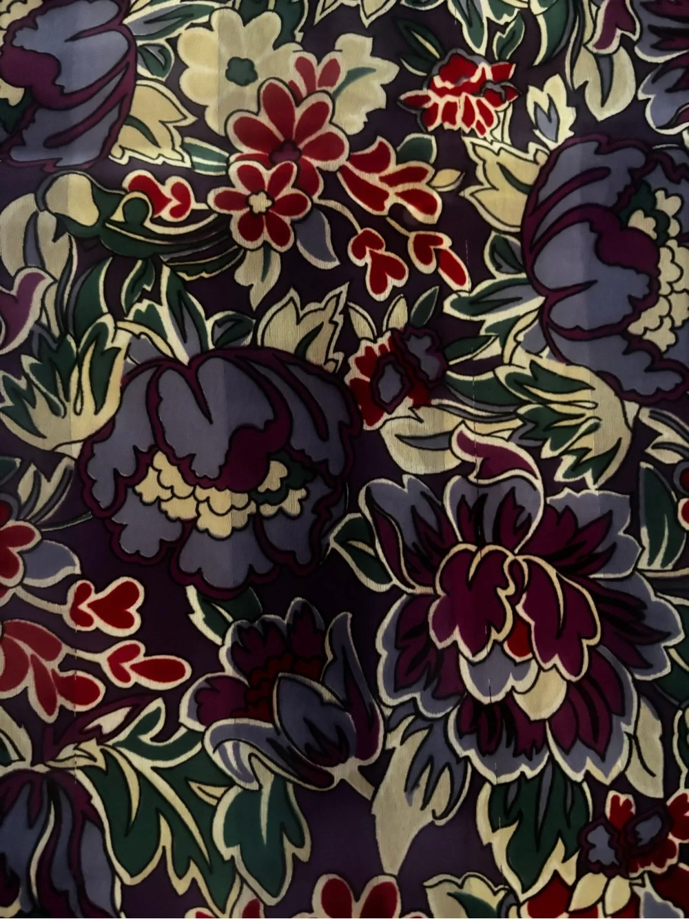 Vintage Floral Print Silk Scarf Blue Purple Pink Multi-Color